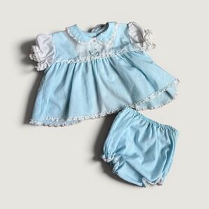Vintage Toddle Time JCPenney Blue Baby Dress with Bloomers Lace 3-6M 18.5-22 lbs